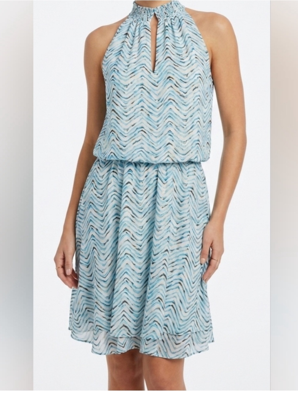 White House Black Market wave print halter dress size Small